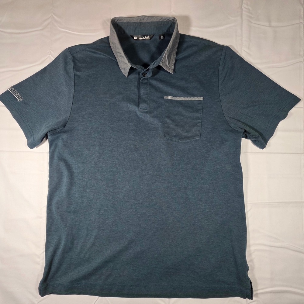 TravisMathew Mens XL Polo Shirt Heathered Teal Blue Short Sleeve Golf Top
